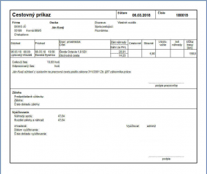 Tlačový výstup Cestovný príkaz | EXALOGIC